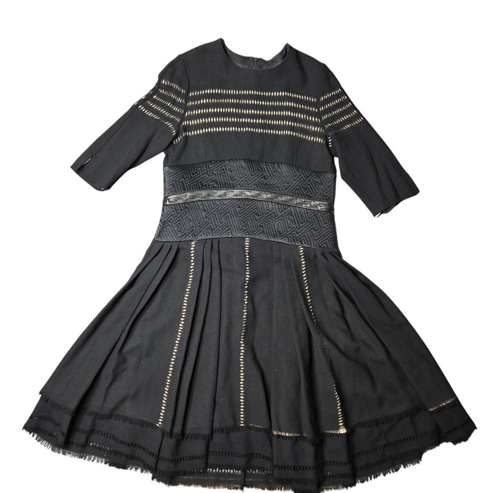 Chado by Ralph Rucci Black Pleated Midi Women's Vintage Dress Size: 8